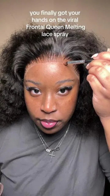The lace is MELTED!! I changed my technique from the last video. Instead of spraying it directly, I applied it with the brush!! I literally love this 😍 #wiginfluencer #fyp #wigtok #lacemelt #baddies #f #hdlace #fypp #babyhair #thefrontalqueen #meltingspray #wigtutorial #wiginstall 