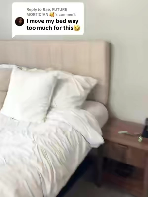 Replying to @Rae, FUTURE MORTICIAN 🥰 HOW I MOVE MY BED WITH IT #bedroominspo #affordablefurniture #RoomTour #decorideas #budgetfurniture #headboard 