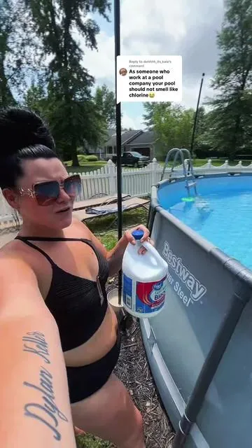 Replying to @duhhhh_its_kala Putting bleach in my pool has been not only a money saver, but LOOK HOW CLEAN MY BABY ISSSS 😍 Quit sleeping on these pool hacks‼️ IDK IF YALL LIKE A DIRTY STINKY POOL BUT NOT “I” 🤌🏼#samsclubpool ##abovegroundpool#poolchemicals #fypシ゚viral #DIY 