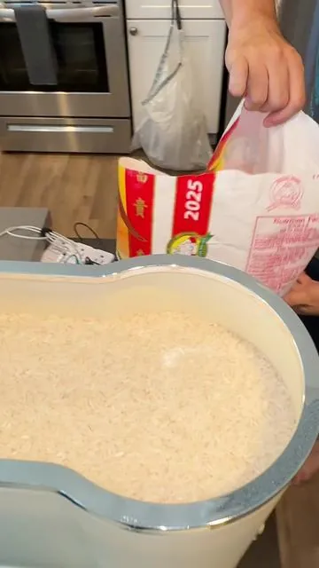 My rice bag on the floor was such an eye sore! This countertop rice dispenser is way better!!! #rice #kitchenhacks #kitchenappliances #riceislife #dealsforyoudays #tiktokshopcreatorpicks #ricedispenser 