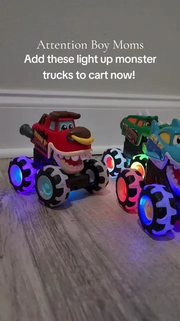 Boy moms… you NEED these light-up monster trucks! #BoyMom #toddlertoys #monstertrucks #toysforboys #giftsforboys 