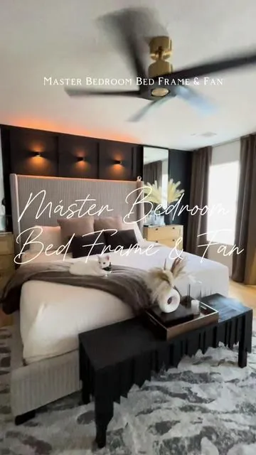 Made my dream master bedroom happen 🫦 #tiktok #tiktokshop #tiktokmademebuyit #fyp #masterbedroom #masterbedroomdecor #blackwalls #bedroomdesign #bedroom #bedroommakeover #bedframe #ceilingfan 