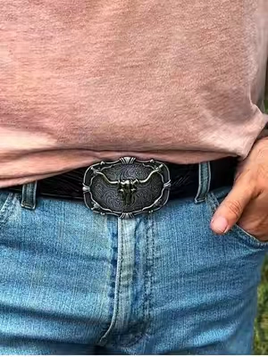 Automatic Ratchet Western Belt with Cowboy Buckle 