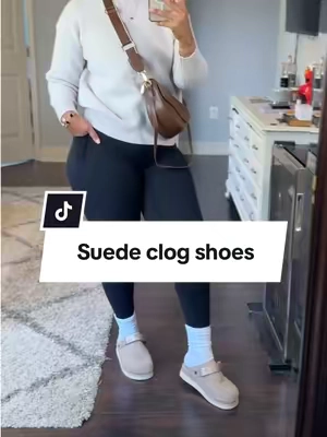 The suede clog shoes are going to be a staple piece for all of my fall wardrobes!  #FallFashion #Clogs #FallShoes #tiktokshopfinds 