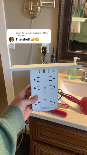 Replying to @Katelin Graham | T1D it’s soooooo smart AND useful!! I’m seriously going to put them in every room in my house 😆  #surgeprotector #bathroomorganization #chargingstation #organizedhome #bathroom #chargingport #usbcharger #tessan 