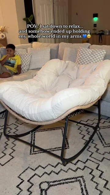 Such a comfy rocking chair ☁️ #CozyVibes #HomeComfort #RelaxingMoment #MomLife #CuddleTime #rocking#loungechair #rockingchair #oversizedchair #oversizedrockingchair #outdoorchair #rockingchair #dealsforyoudays #ComfyChair #FurnitureFinds