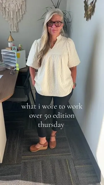 Yes, I’m wearing the same pants I wore Tuesday—because they’re just that good. Comfy, flattering, ship fast, and fit every body type. I got them on TikTok Shop and I may earn a small commission if you grab a pair too 💁‍♀️ #noshame #whatiworetowork #over50style #workwear #comfortableandcute #outfitrepeater #petitepear 