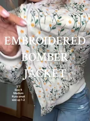 @TanmingFashion embroidered bomber jacket, it’s so perfect for fall and such a fun jacket to add to an outfit! #bomberjacket #bomberjacketstyle #jacket #falljacket #embroideredclothing #fallfashion 