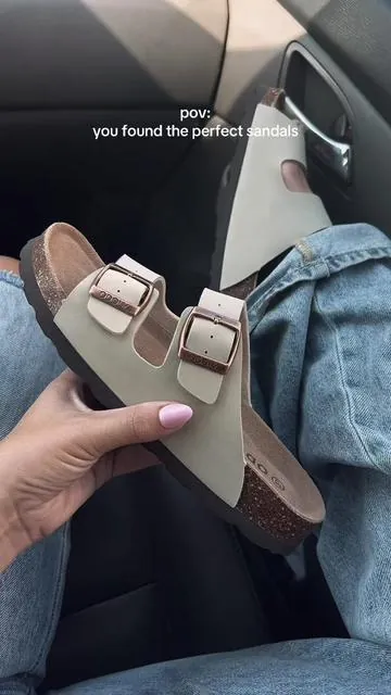 These sandals are so comfortable, they have good arch support, natural cork insole, and are on sale! ✨ #naturalsandals #birkenstocks #sandals #corkinsole #widefootfriendly 