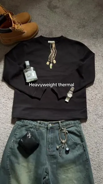 So tuff, heavyweight black thermal #thermal #longsleeve #cropped #baggyclothes #baggypants #baggyjeans #baggyfit #baggy #streetwear #StreetFashion #mensfashion #outfitsinspo #outfitsideas #mensoutfitinspo #mensoutfitideas #affordablefashion #giftideas #giftsforhim #giftsformen #giftsforboyfriend 