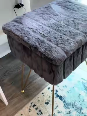 The cutest vanity stool with hidden storage! The perfect addition for any vanity✨#makeupvanity #vanityorganization #ottoman #storagesolutions #tiktokshopcreatorpicks 