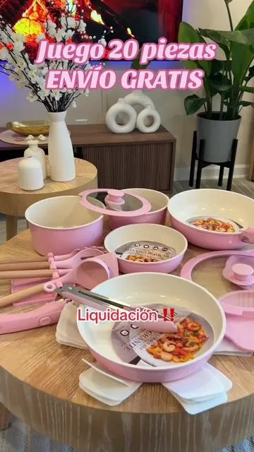 Hermoso juego de 20 piezas de aluminio con revestimiento antiadherente disponible en color rosado, ahora en liquidación @Astercook Global #cookwareset #ollasysartenes #sartenantiadherente #ollasrosadas #TikTokShopBackToSchool 