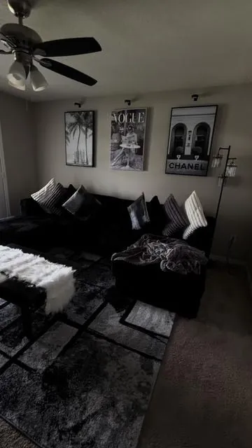 living room finally complete so nice in comfortable 🖤🤍 couch linked below ##fyp##livingroomdecor