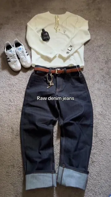 Clean and affordable raw denim baggy jeans #rawdenim #baggyjeans #streetwear #outfitinspo #affordablefashion 