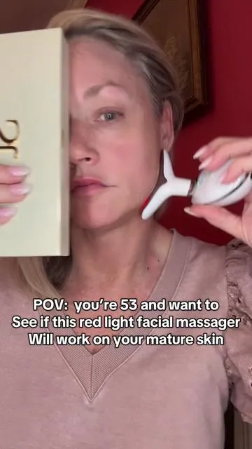 I recently turned 53 AND.... you bet your a** I'm willing to take the time to do THIS every day to see results! I cant wait to see the results after using my facial massager on a consistent basis!! It Has 7 different light settings and The tingle is the best part about it. Insane the difference it makes in just a couple of minutes! Less than $20 and a 1 time investment... HECK YEAH!!! #matureskinbeautyhack #facialmassagerdevice #antiaginghack #finelinesandwrinkles #necklifting       