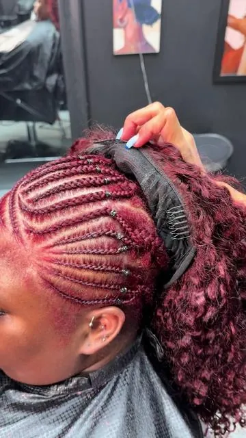Installing in a half wig with tribal stitch braids 😍 #halfwig 