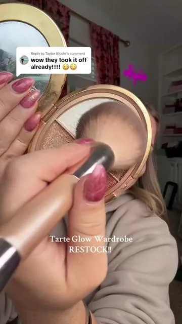 Replying to @Taylor Nicole they just restocked! Hurryyyyy @tarte cosmetics #tarte #tarteglowwardrobe #tarte #glowwardrobe #highlightpalette 