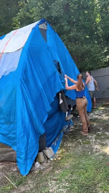 It made me so happy to finally tear down all of the random tarps and roofing membranes that my husband stuck up on his old carport 😂#CapCut #creatorsearchinsights #carport #diy 