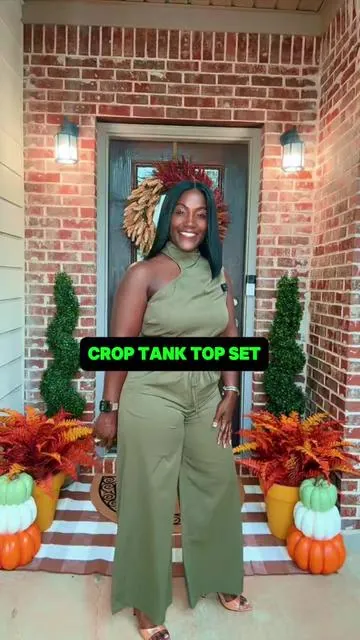 Color Crop Tank Top & Wide Leg Pants Two-piece Set, Elegant Fashion Casual Basic. #TikTokShopBacktoSchool #wardrobeme #fallfashion #EnergiKuatTiapLangkah #2pcset 