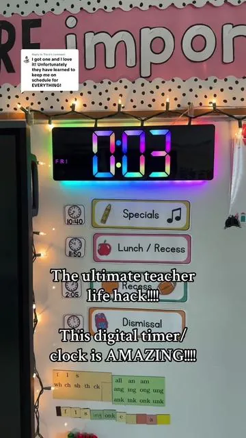 Replying to @Tricia it’s incredible!!!! I put magnets on the back of mine so it sticks to my whiteboard! The timer is such a great feature, and my first graders definitely keep me on schedule too!😂 #teacher #teachersoftiktok #digital #clock #school 
