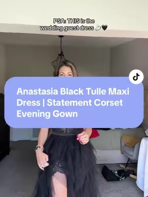 Caption: Meet the Anastasia Tulle Maxi Dress — bold, dramatic, and unforgettable. It’s the dress you save for when you want all eyes on you. Anastasia Tulle Maxi Dress, black formal dress, corset tulle gown, statement maxi dress, glamorous evening dress #DressGoals #EveningDress #MaxiDress #tiktokshopcreatorpicks 