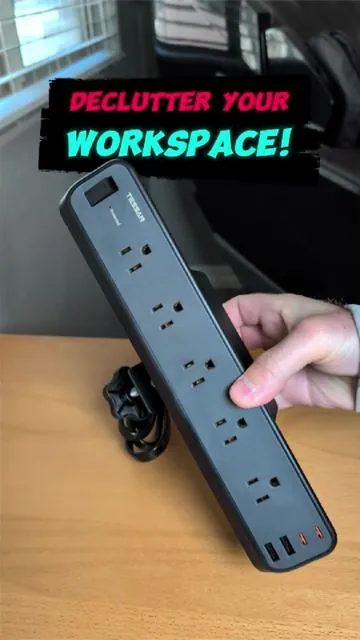 Declutter your workspace with this desk mounted power strip. #powerstrip #outletextender #organize #tiktokshopcreatorpicks  #creatorsearchinsights @Tessan Shop US 