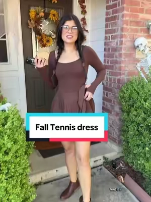 This backless tennis dress is perfect for this transition into fall! True to size 139 5’8 wearing a small #tennisdress #dresses #minidress #backlessdress #fallfashion 