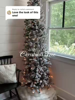 Replying to @Julia The most beautiful slim flocked tree! Pre-lit with 300 warm LED lights, 690 full dense branches and high quality flocking that does not flake off and make a mess! Slim enough for any space and several heights available! Now is the time to buy before they sell out! #christmastree #flockedchristmastree #christmasdecorating #christmasdecor #artificialtree 