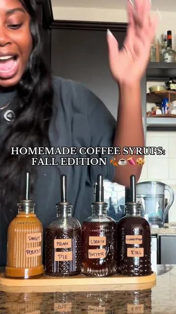 using my homemade coffee syrup kit to make some fun fall coffee syrups! 🍂🍁🍪🍠  #coffeetiktok #coffeesyrups #coffeesyrupsflavors #homemadesyrups #coffeebardecor 