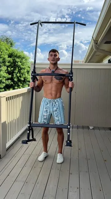 So lightweight yet still sturdy! Everyone should have a power tower at home. Pull ups, dips, leg raises, rows, and push ups. It’s a great way to build a lot of muscle and get in shape. This one is very affordable and easy to set up in minutes. The link is in the bottom left corner of the video to get yours. #pullups #dips #homeworkout 