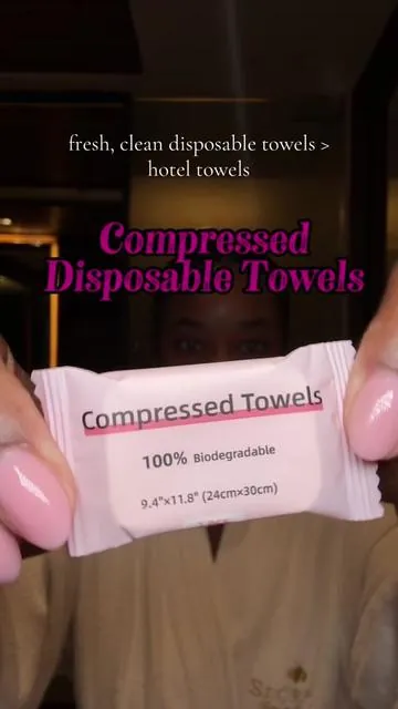 Stop using hotel towels that are full of germs and bacteria. These compressed, disposable face towels are clean, soft, and perfect for travel or everyday use. Gentle on your skin, strong enough for makeup removal and full body cleaning, and way more hygienic than anything sitting in a hotel bathroom. #compressedtowels #disposabletowels #travelessentials #skincare #travelhacks 