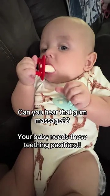 My granddaughter LOVES these teething pacifiers! They are linked in the video 🫶🏼 #teethingbaby #teethinghacks #babymusthaves #relief #soothing 