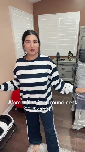 #women’s striped round neck t - shirt#ontiktokshop #fypシ゚viral 