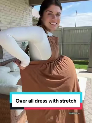 Replying to @hannahlbevans this overall dress has so much stress and would be beautiful on anyone especially pregnancy! #overalldress #pregnancyoutfit #overall #jumperdress #fallfashion 