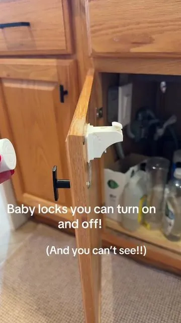 We loveeeee these locks because you can’t see them but they work so well! These are the same locks we put on when Sophie was a baby and we just turned them back on when Cash needed them. It’s also nice that I can open them all when I’m putting dishes away or something. Thanks for the support! #babyproducts #babyproofing #safety #momsoftiktok #firsttimemom 