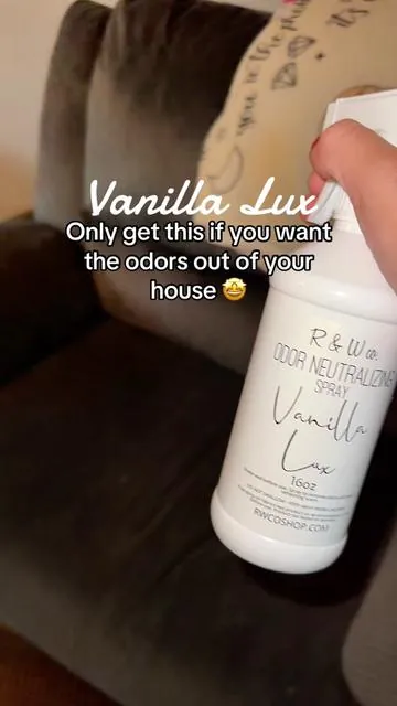 Odor neutralizing spray by r&w co! So many scents to choose from but I got vanilla lux! A perfect mix of vanilla and warmth! Helps so much with pet odor!  #odorremoval #odorneutralizer #odorcontrol #smellgoodfeelgood #housesmellsamazing 