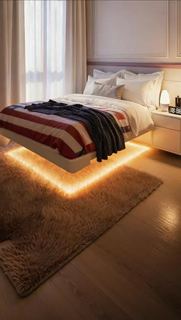 Modern design meets smart features with the Floating Bed Frame - built-in LED lights, hidden legs, and a USB charging station make it both stylish and functional. Durable metal frame supports up to 800lbs with no box spring required. #floatingbedframe #ledbedframe #bedframe#tiktokshopfalldealsforyou 