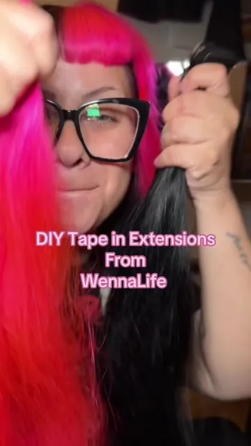 DIY tape in hair extensions from @WENNALIFE 😩🫶🏻🫶🏻🫶🏻 I GOT THE 26 INCH BABIES IN MY HEAD!!! I feel like a baddie!! I feel like tape is the easiest DIY! You can absolutely do it yourself!  #wennalife #tiktokshopfalldealsforyou #tapeinextensions #althair #emohair 