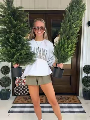 Don’t mind me…just decorating for Christmas over here! These artificial cedar trees look so realistic and are such a good price!!! #tiktokshopcreatorpicks #Christmas #christmasdecor #frontporchdecor #Christmastree 