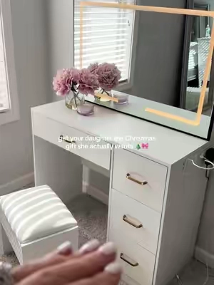 ✨Make up vanity with large led mirror and chair #makeupvanity #tiktokshopblackfriday 