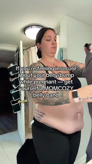 Growing a tiny human and still keeping it cozy 💕 Thanks to my Momcozy belly band for the bump support I didn’t know I needed!  #bellyband #momcozy #pregnant #plussizemom #fypage 