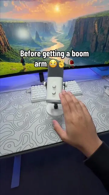 The microphone I use for my current gaming setup. I have a pc gaming setup so a boom arm like this is nice. #mic #microphone #boomarm #micstand #pcgamingsetup 