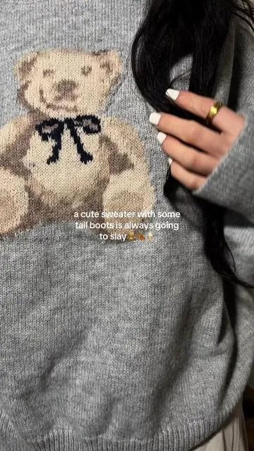 This outfit is so cutesy for fall I’m loving this sweater paired with these cream knee high boots!🤭✨