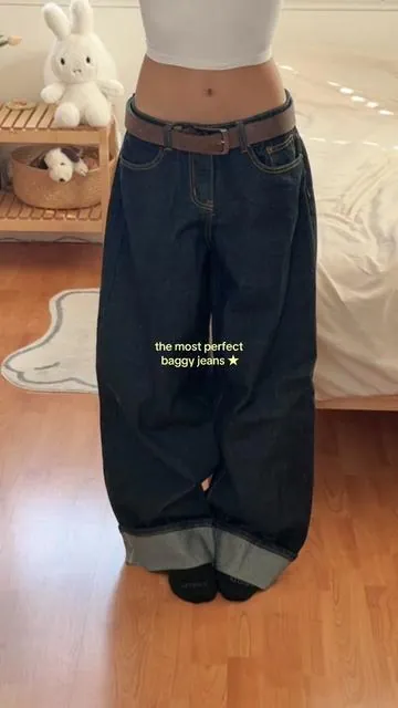 pants: kella oversized low rise jeans (indigo blue raw washed) from edikted ♡ (ref size xs)  #edikted #baggyjeans 