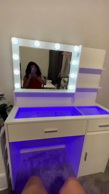 #fyp #makeupvanity #tiktok #ledlights #falldealsforyou     • i absolutely love it!               it’s amazing all my stuff fits there, I’d suggest  don’t build it by yourself it’s kinda hard you’ll definitely need extra hand overall 10/10 purchase ;) 