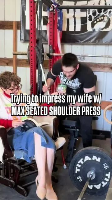 Tried to impress my wife with a MAX seated shoulder press after a scoop of @Psycho_Pharma (code BLIND) 🦯🤯 🤯 If you want to get freaky strong and impress wife or whoever you need to try my new training app! 🚨 DM me “PROGRAM” for a 🔗    #gym #gymmotivation 