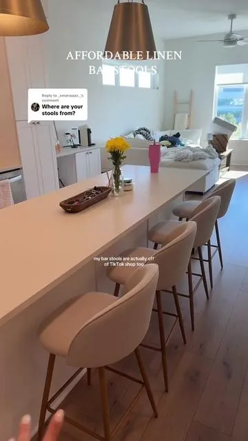 Replying to @_xmariaaax._ one of my favorite home finds have been these linen wooden bar stools!! they're so comfy and i love that they swivel 