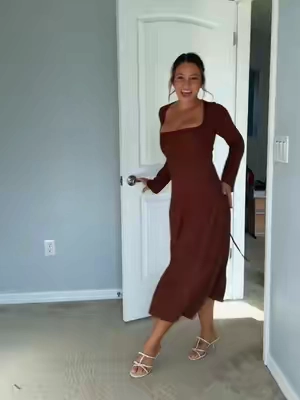 this fall corset style long sleeve square neck dress is so good 😍 #falldress #longsleevedress 