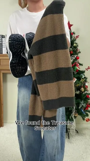 Guys, this brown and black striped sweater is of excellent quality! #fallseason #tiktokfashion #fall #sweaterweather #sweater #OutdoorFun #WinterFashion #staywarm #fyp