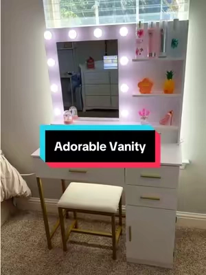 This vanity has everything you need!  #vanity #makeupvanity #vanitywithlights #vanitysetup #christmasgiftideas 
